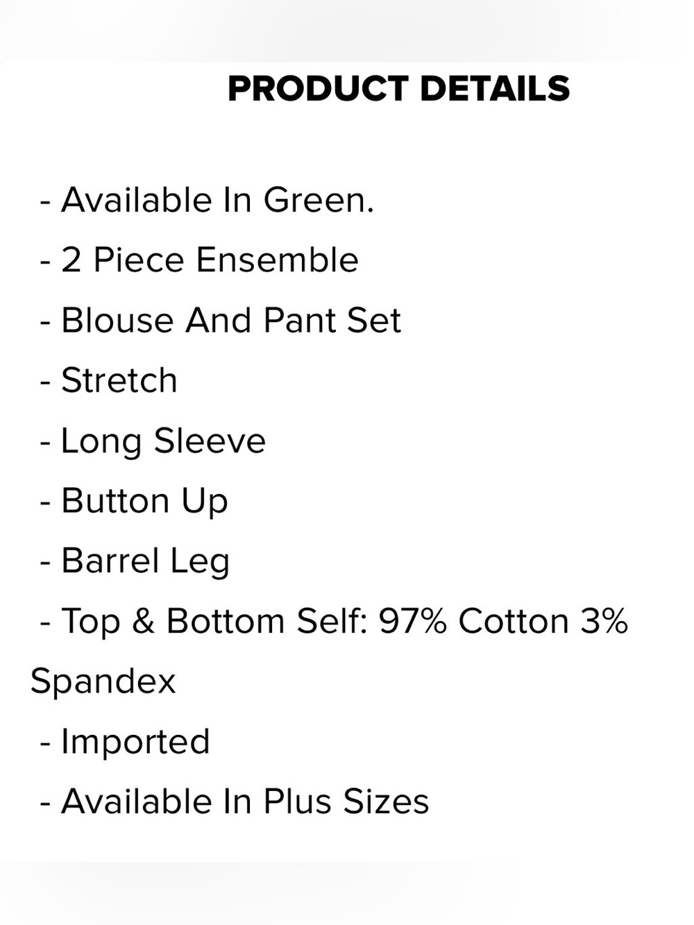 Cecilly Twill Barrel Pant Set -  Green - Picture 4 of 4